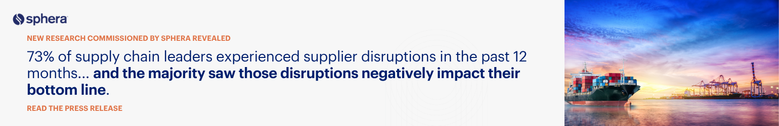 Sphera Survey: Nearly Three-Quarters of Companies Suffered Revenue Losses from Supplier Disruptions in the Last 12 Months
